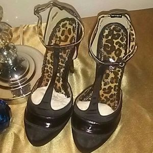 Bettie Page by Ellie Black T-Strap Satin Heels